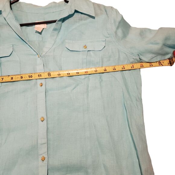 Chicos 1 Long Sleeve Light Aqua Shirt Blouse 100% Linen - Picture 5 of 10